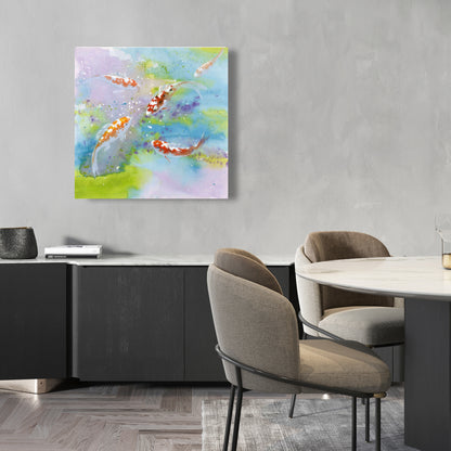 Asian Blue Canvas - Four Koi Fish Swimming | Bedroom Decor