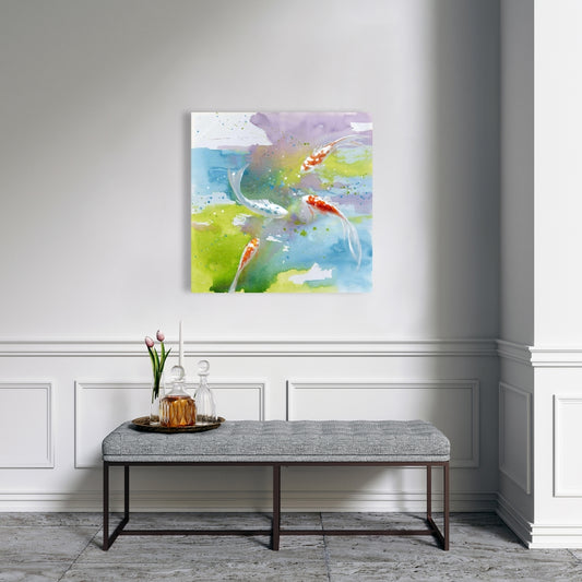 Koi Fish Canvas - Blue Animals Bedroom Decor | Colorful Water