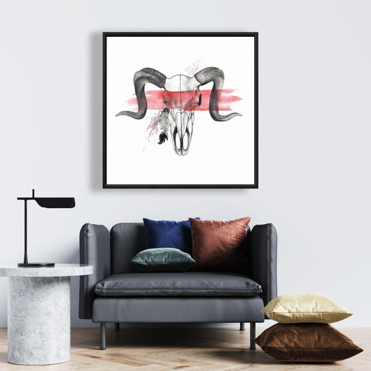Toile ethnique grise motif tête de mort Bélier | Décoration d'intérieur avec animaux de la ferme