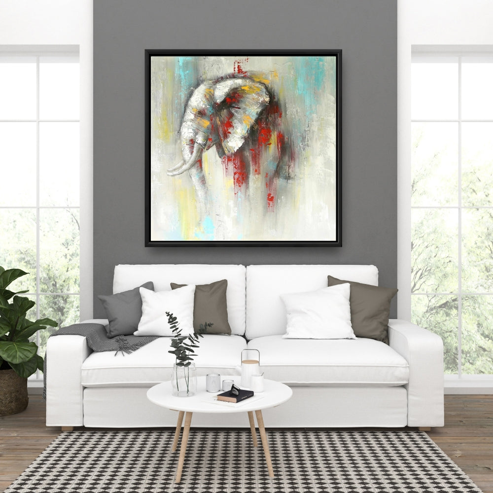 Abstract Paint Splash Elephant - Red Bedroom Canvas Decor