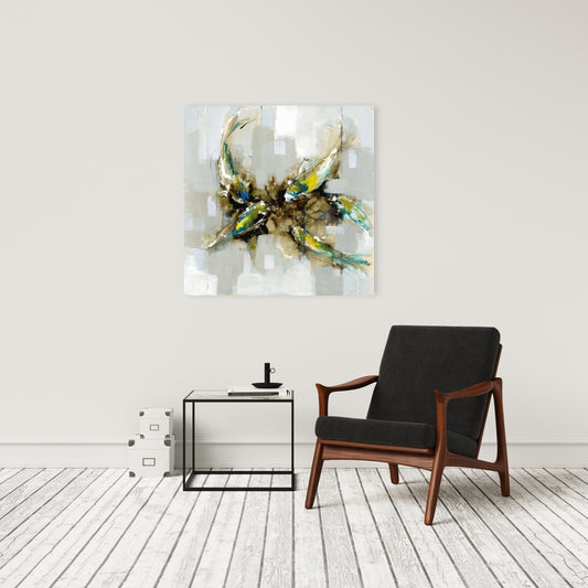 Four Abstract Koi Fishes Canvas - Asian Living Room Decor