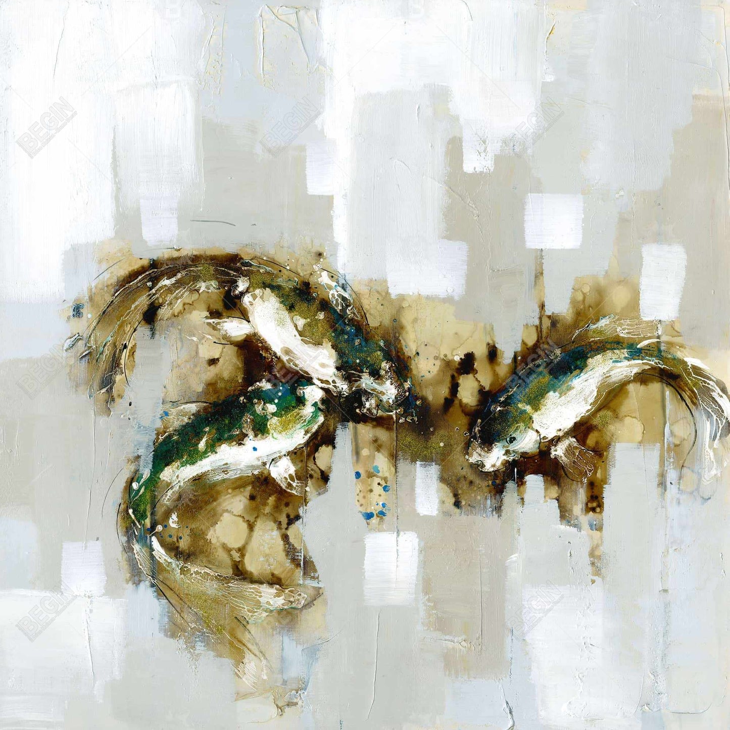 Three Abstract Koi Fish Canvas | Asian Aquatic Home Decor