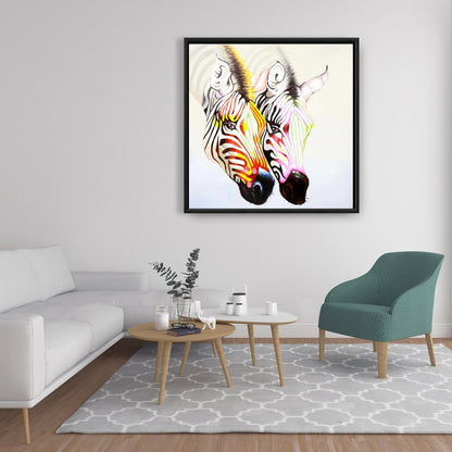 Colorful Zebras Canvas | Yellow Frame | Bedroom Wildlife Decor
