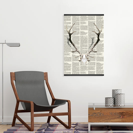 Rustic Brown Bedroom Canvas | Deer Horns on Newspaper Decor