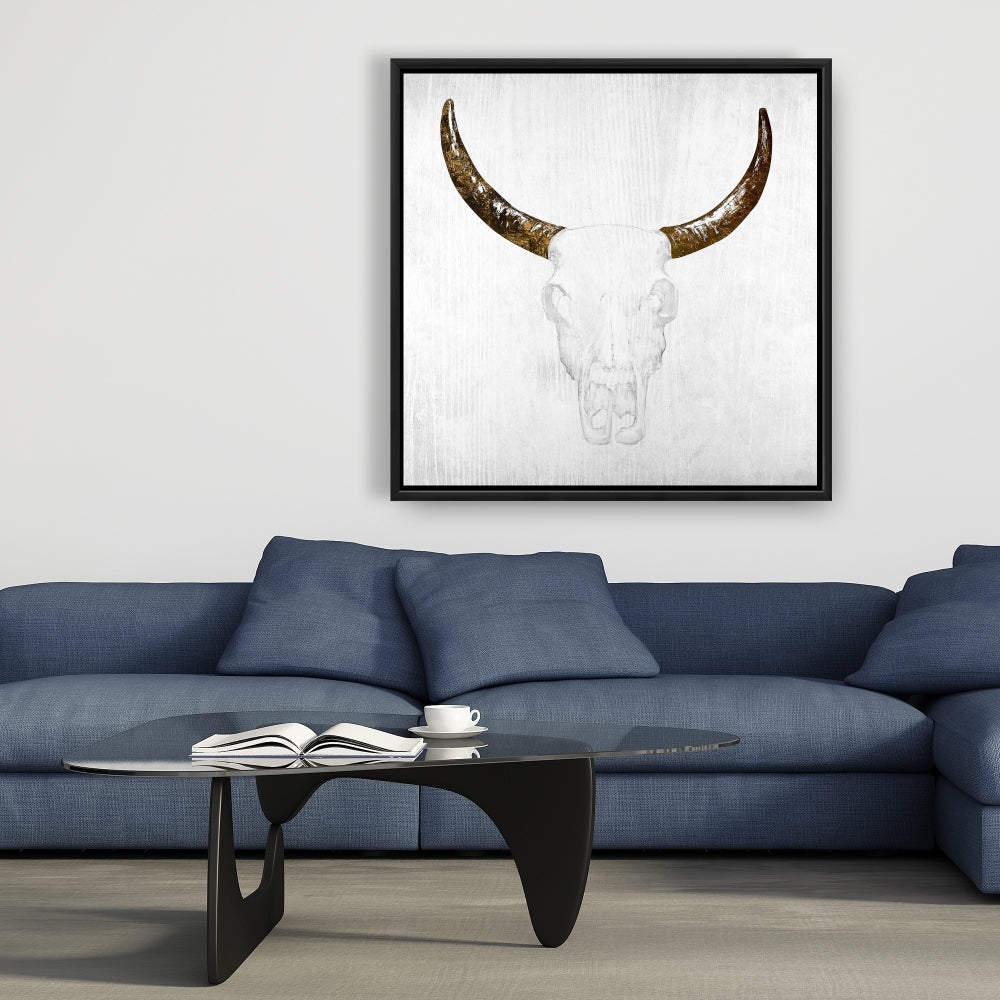 Toile Crâne de taureau | Art animalier minimaliste pour la décoration de la chambre