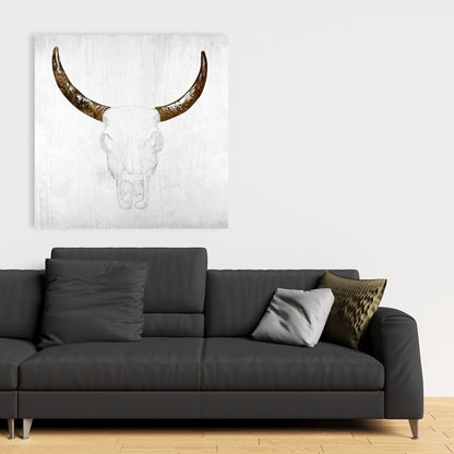 Toile Crâne de taureau | Décoration de chambre animaux de la ferme | Blanc, marron
