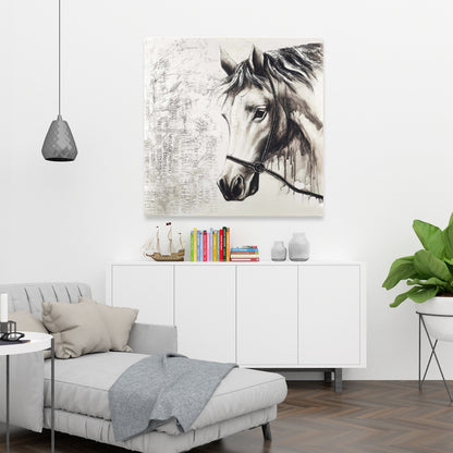 Alpha the White Horse - Minimalist Farm Animal Canvas Decor