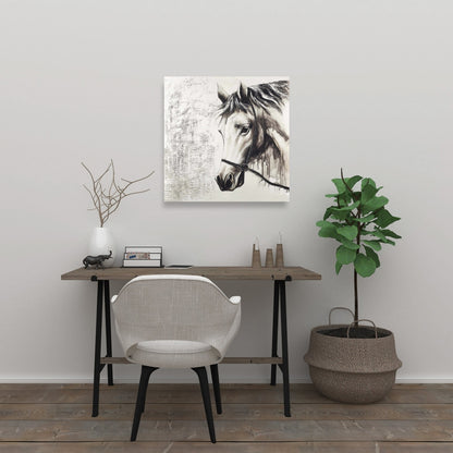 Alpha the White Horse - Minimalist Farm Animal Canvas Decor