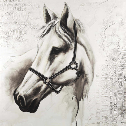 Toile minimaliste Flicka le cheval blanc | Décoration d'animaux de la ferme