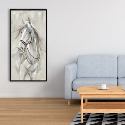 Worthy White Horse Canvas | Industrial Frame | Home Decor