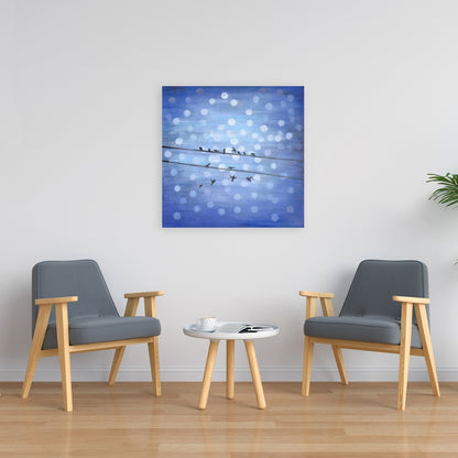 Birds on Glittering Blue Sky Canvas - Modern Home Decor Art