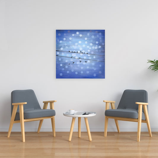 Birds on Glittering Blue Sky Canvas - Modern Home Decor Art