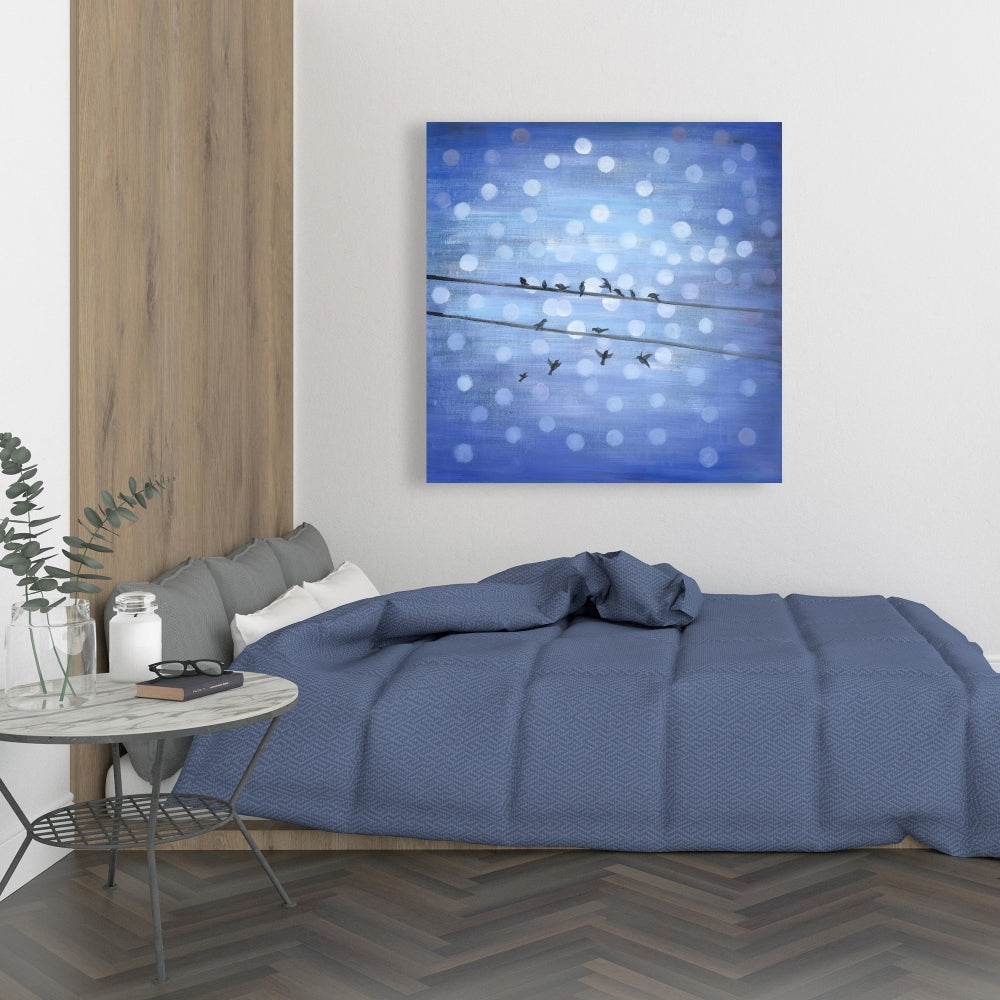 Birds on Glittering Blue Sky Canvas - Modern Home Decor Art