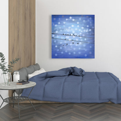 Birds on Glittering Blue Sky Canvas - Modern Home Decor Art