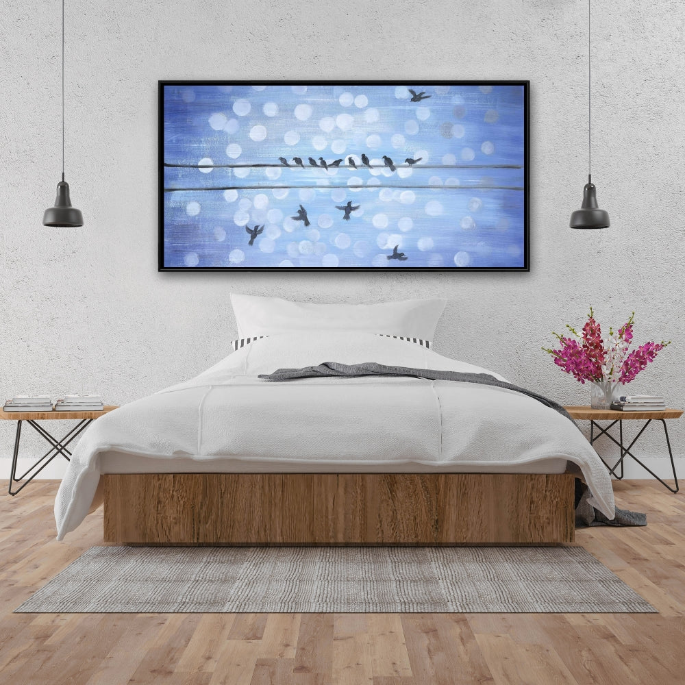 Birds on a Wire Blue Sky Canvas | Contemporary Home Decor