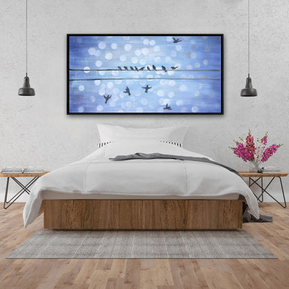 Birds on a Wire Blue Sky Canvas | Contemporary Home Decor
