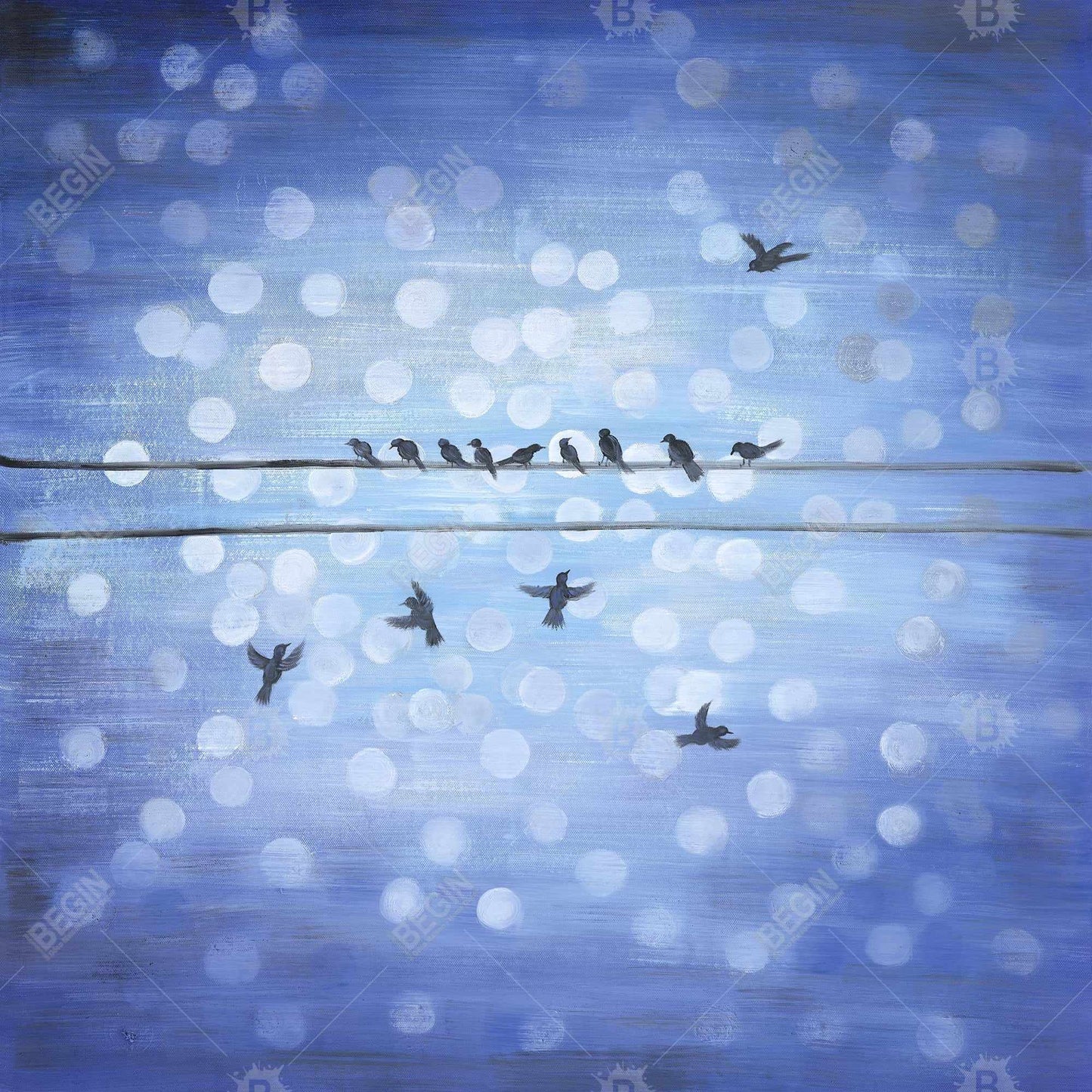 Birds on a Wire Blue Sky Canvas | Contemporary Home Decor