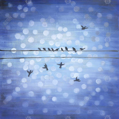 Birds on a Wire Blue Sky Canvas | Contemporary Home Decor