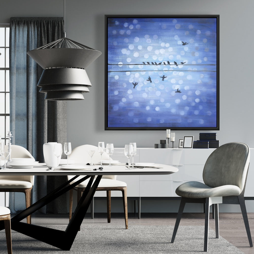 Birds on a Wire Blue Sky Canvas | Contemporary Home Decor
