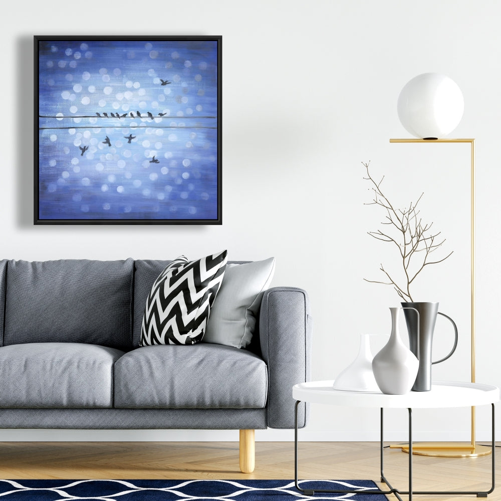 Birds on a Wire Blue Sky Canvas | Contemporary Home Decor