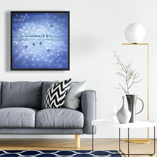 Birds on a Wire Blue Sky Canvas | Contemporary Home Decor