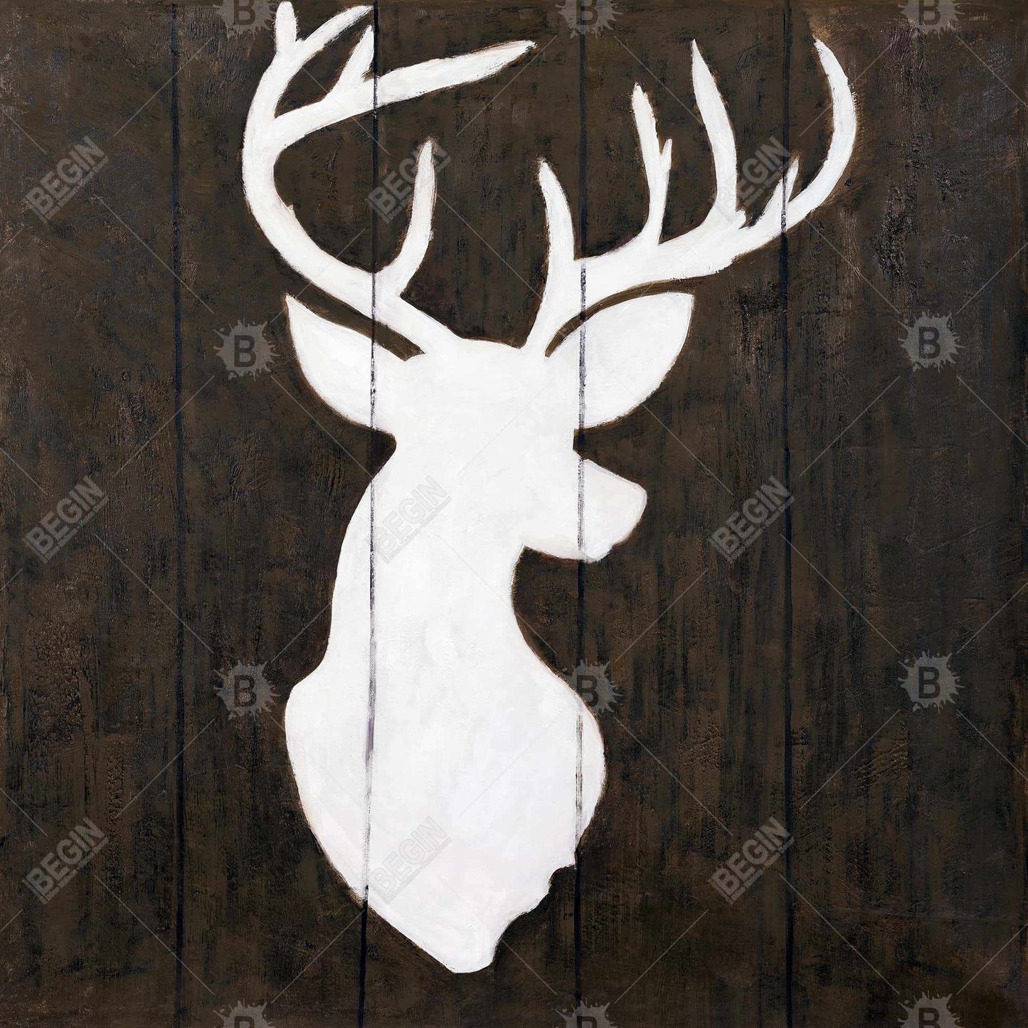 Toile Silhouette de cerf blanc | Décoration murale rustique encadrée en bois