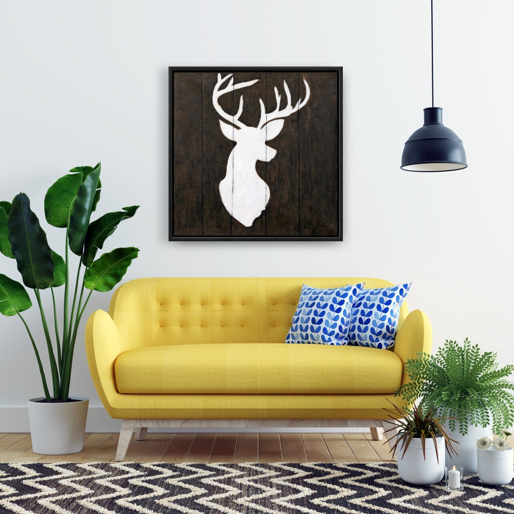 Toile Silhouette de cerf blanc | Décoration murale rustique encadrée en bois