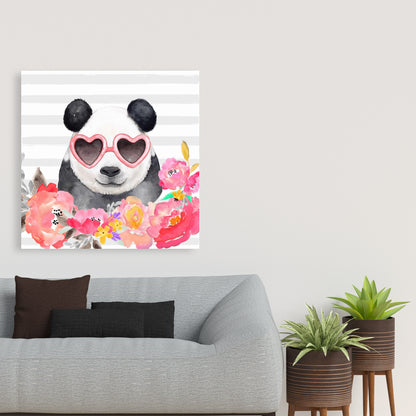 Panda with Heart Glasses Canvas | Bedroom Wildlife Home Decor