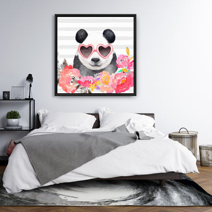 Toile Panda avec lunettes en forme de cœur | Décoration d'intérieur animalière mignonne