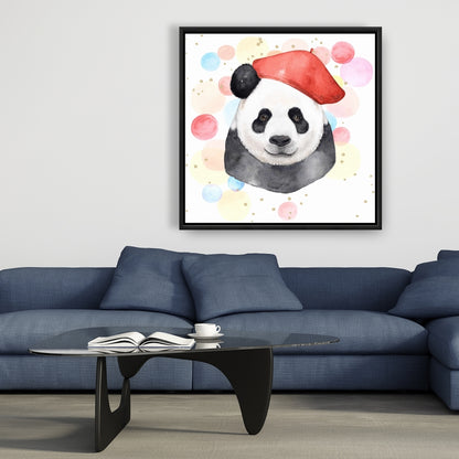 Toile encadrée blanche à motif panda | Décoration d'intérieur
