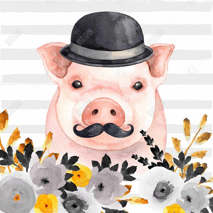 Toile encadrée Petit cochon détective | Décoration de chambre animalière mignonne