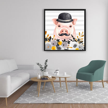 Toile encadrée Petit cochon détective | Décoration de chambre animalière mignonne