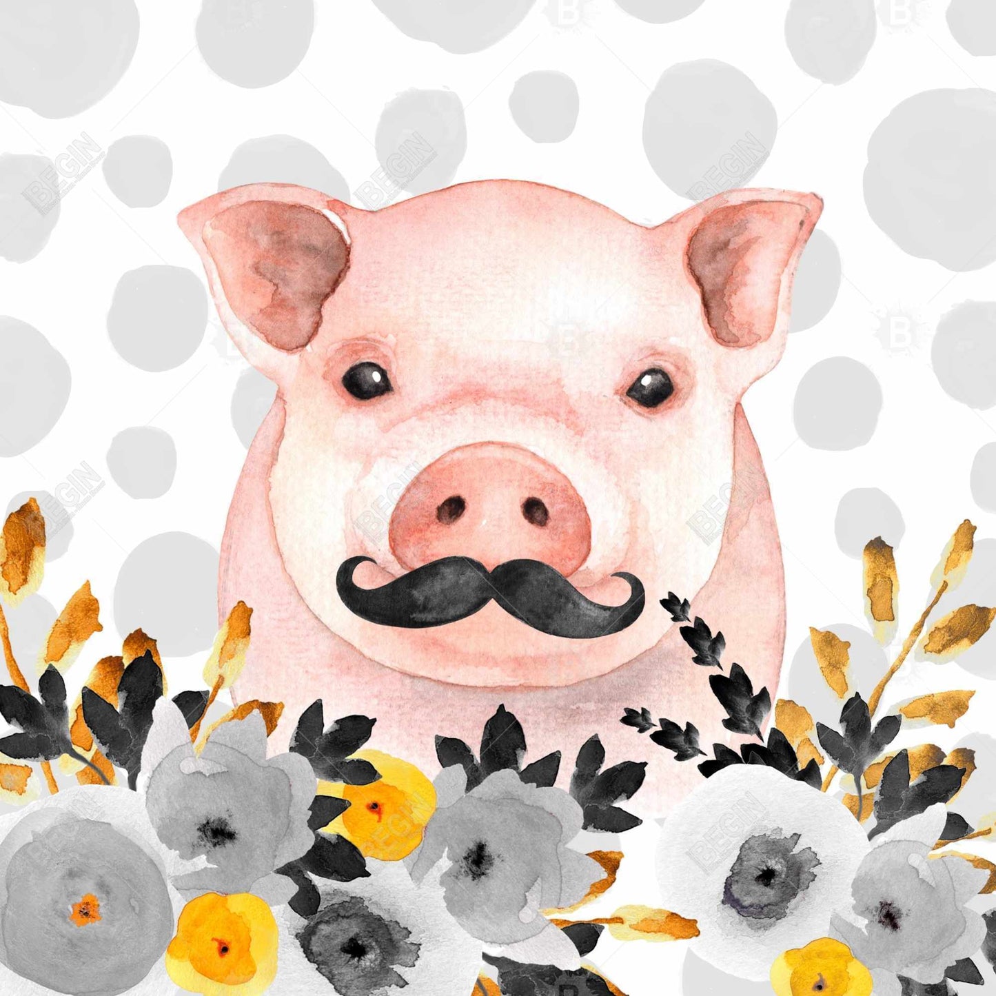 Petit cochon déguisé | Toile encadrée noire pour décoration intérieure