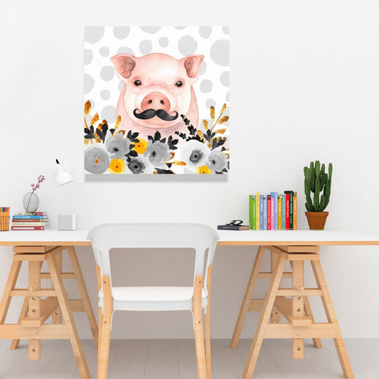 Little Disguised Pig Black Canvas | Animal Bedroom Decor
