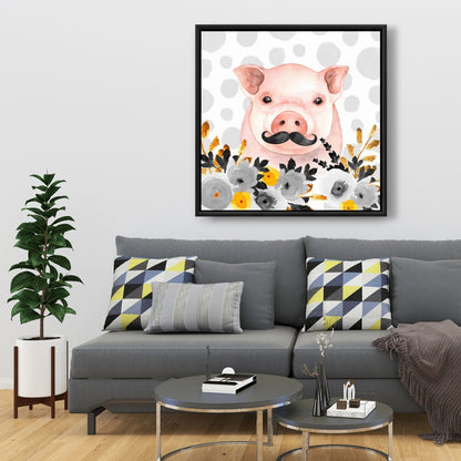 Petit cochon déguisé | Toile encadrée noire pour décoration intérieure