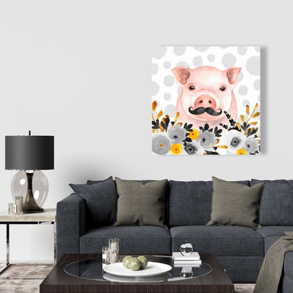 Little Disguised Pig Black Canvas | Animal Bedroom Decor