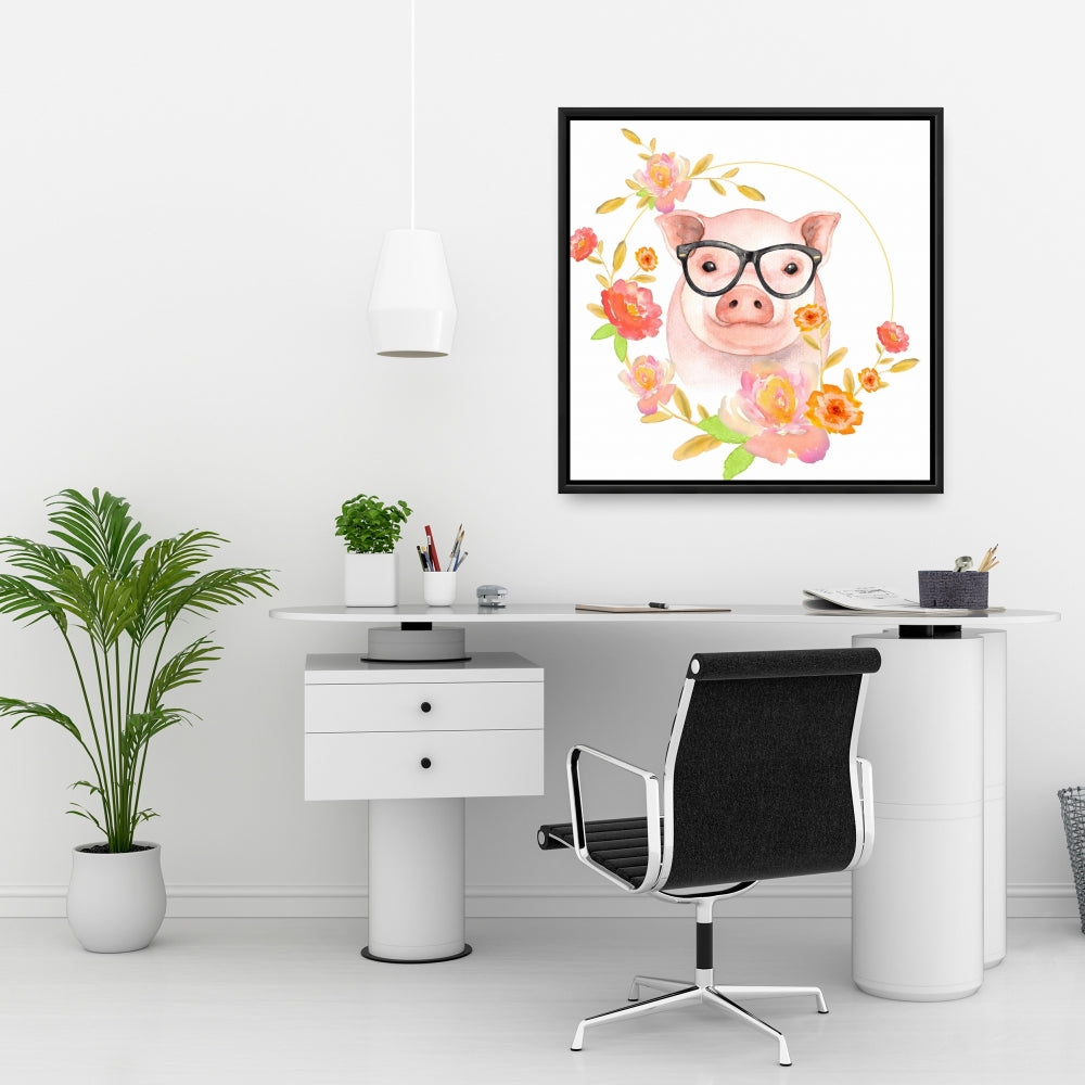 Toile jaune « Joyeux petit cochon » pour chambre à coucher | Décoration d'intérieur