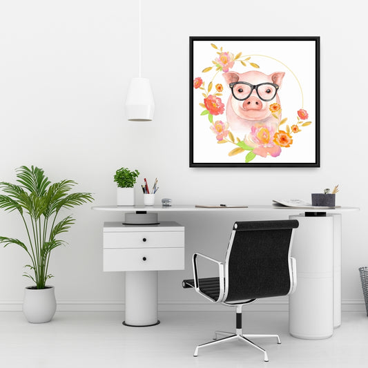 Happy Little Pig Yellow Bedroom Canvas | Home Decor Art