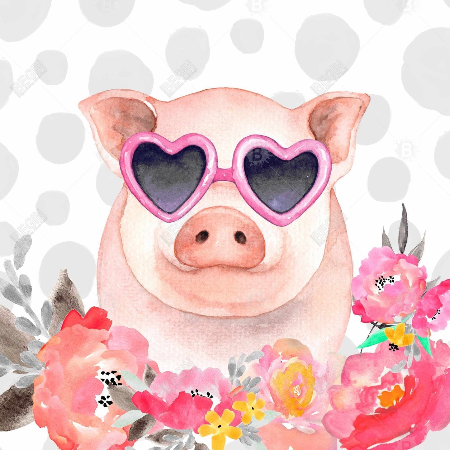 Toile rose Animaux de la ferme – Décoration d'intérieur Petit cochon amoureux