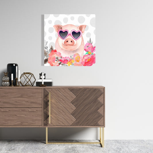Little Pig in Love Canvas - Farm Animals Bedroom Decor