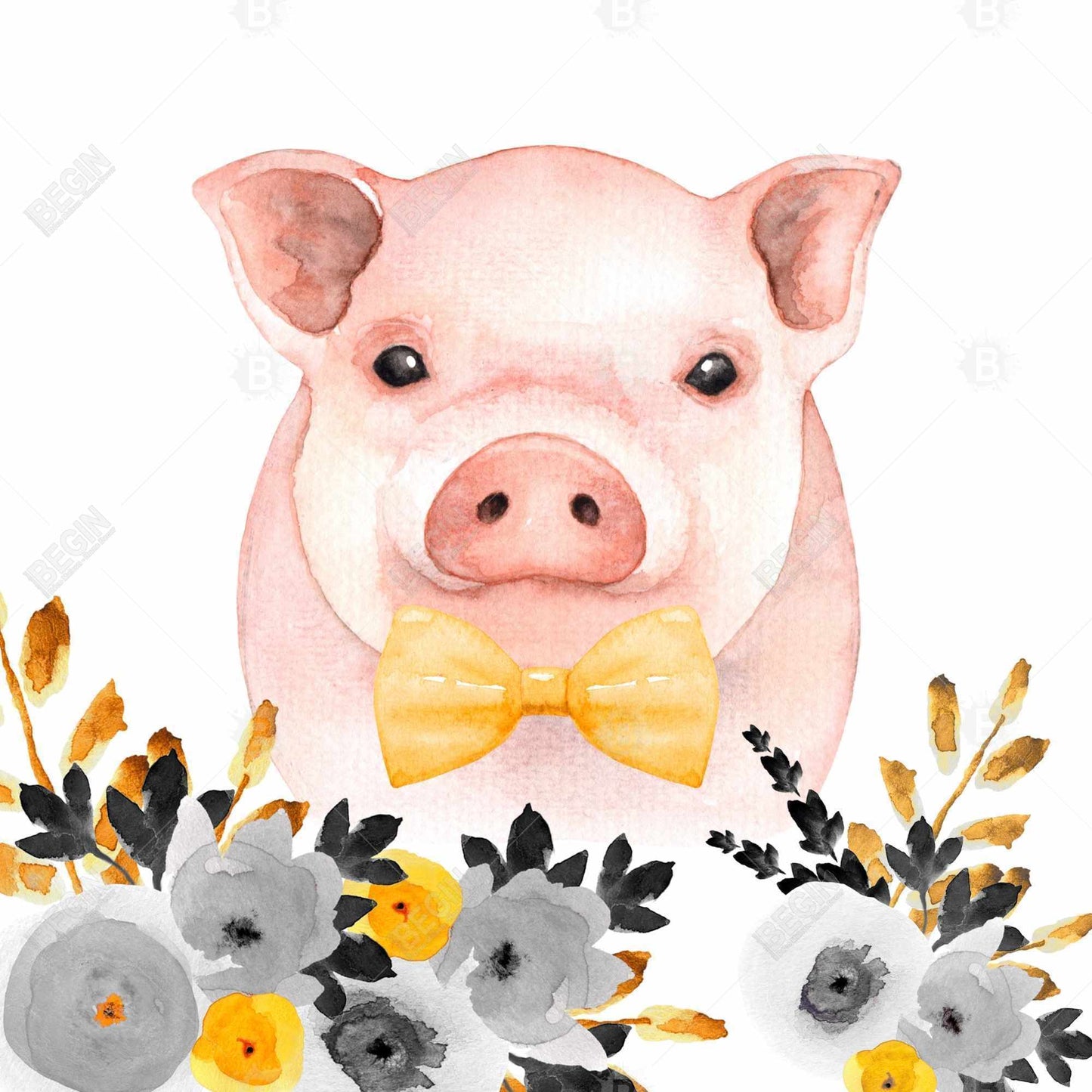 Toile encadrée « Chic Pig » | Décoration de ferme avec animaux jaunes