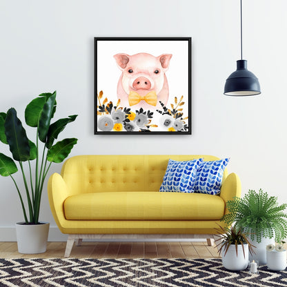 Toile encadrée « Chic Pig » | Décoration de ferme avec animaux jaunes