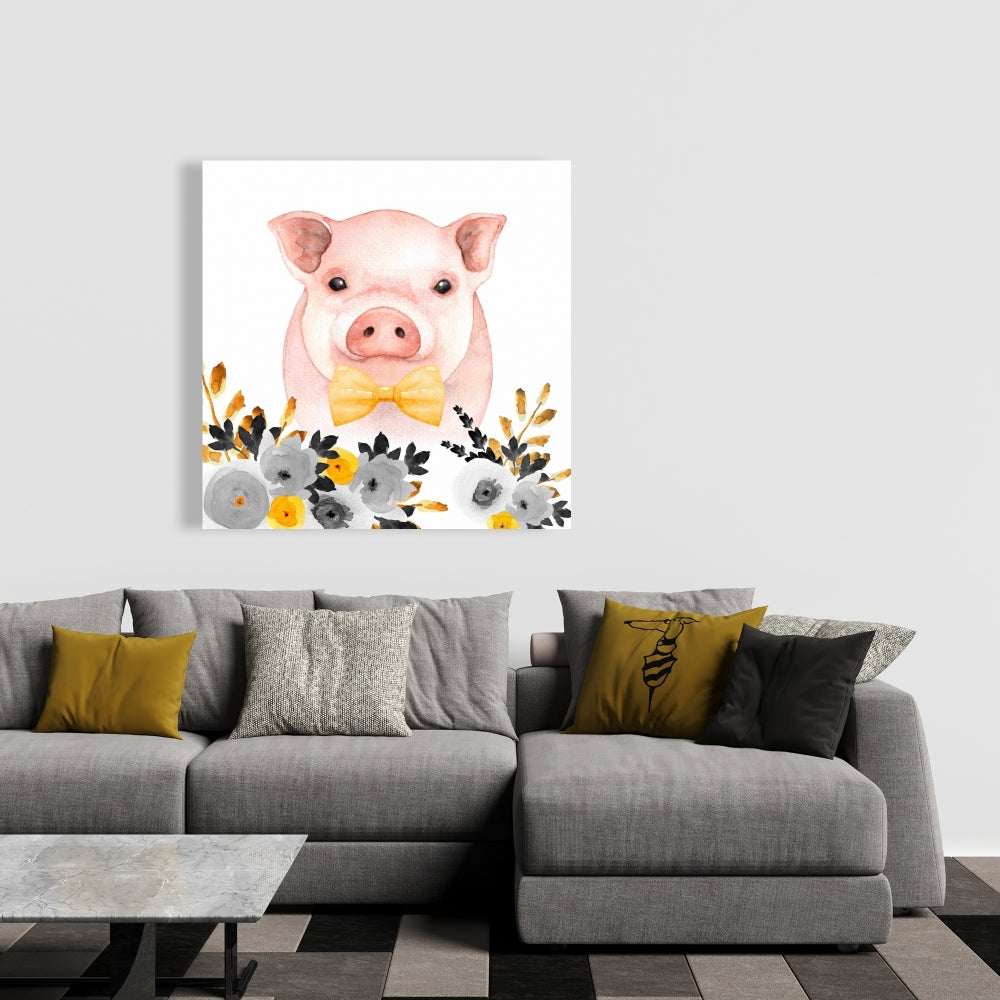 Chic Pig Yellow Canvas | Animal Bedroom Wall Art Decor