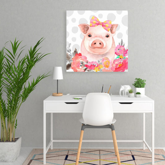 Toile représentant un joli cochon de la ferme | Décoration de chambre à coucher