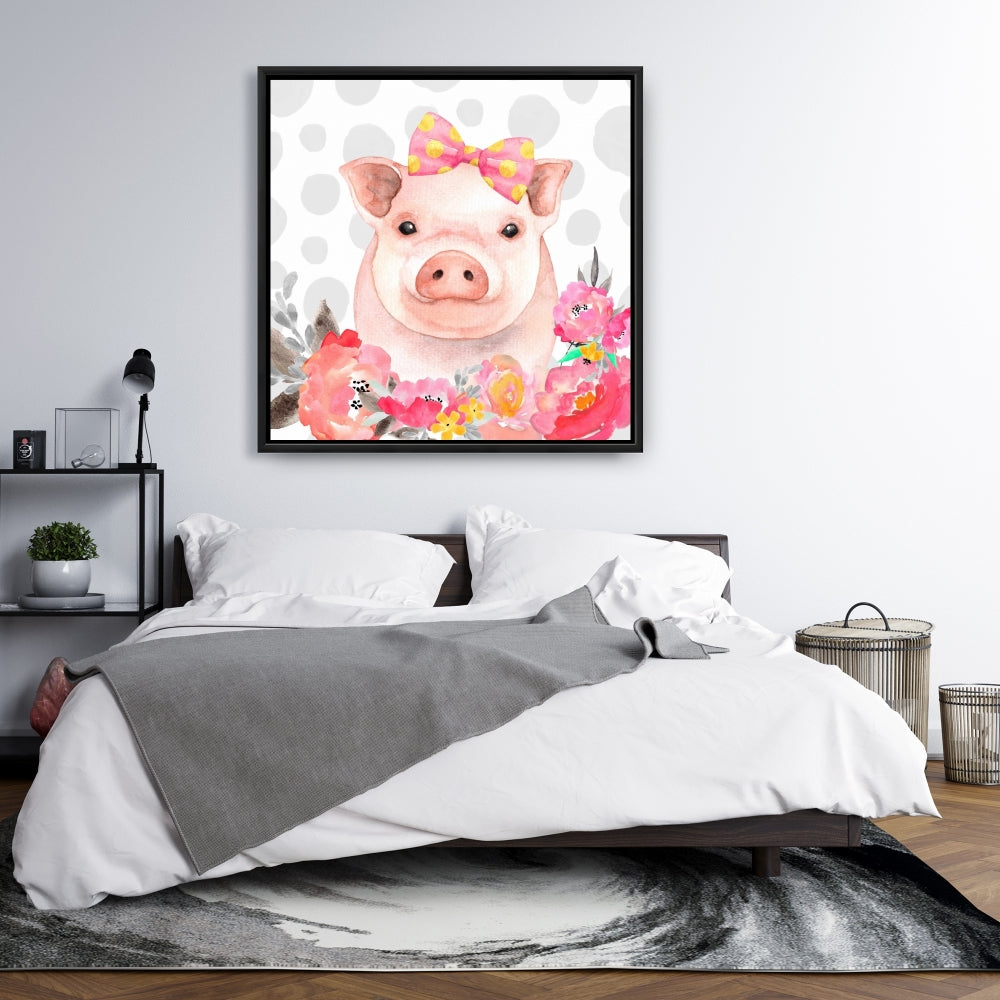 Toile rose « Jolie Cochon » pour chambre à coucher | Décoration d'intérieur mignonne