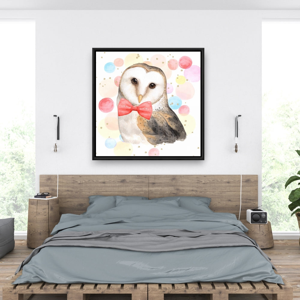 Toile encadrée « Chouette chic » | Décoration de chambre d'oiseau | Art animalier