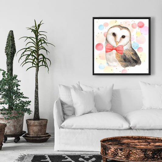 Chic Owl Framed Canvas | Bird Bedroom Decor | Animal Art