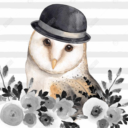 Owl Detective White Flowers Canvas - Home Decor Wall Art