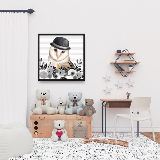 Owl Detective White Framed Canvas - Illustrative Home Decor