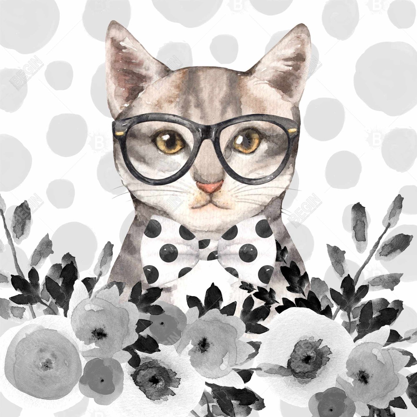 Toile encadrée Chat Geek | Décoration de chambre animalière | Art animalier